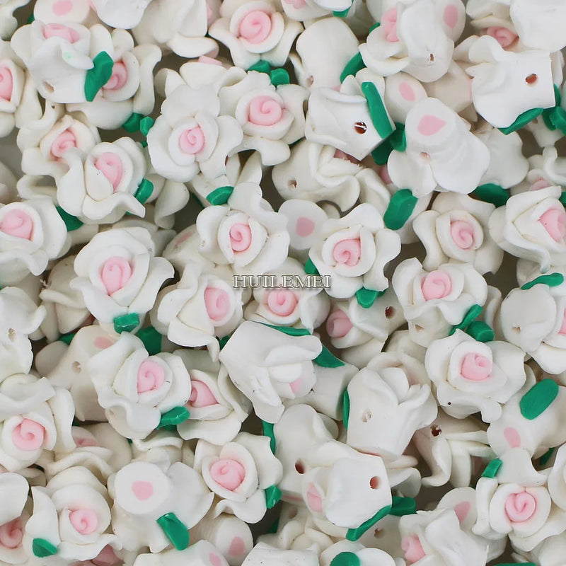 30pcs Polymer Clay Flower Rose Spacer Loose Beads DIY Jewelry Making Supplies
