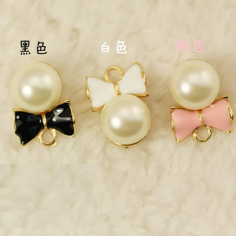 30pcs 15*20mm Pearl Pendant Bow Enamel Charms DIY Alloy Jewelry Accessories
