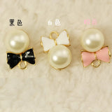 30pcs 15*20mm Pearl Pendant Bow Enamel Charms DIY Alloy Jewelry Accessories