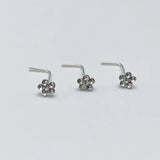 925 Sterling Silver Flower Clear Crystal L Shape Nose Studs