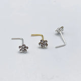 925 Sterling Silver Flower Clear Crystal L Shape Nose Studs