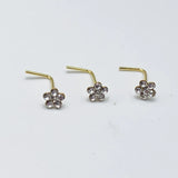 925 Sterling Silver Flower Clear Crystal L Shape Nose Studs