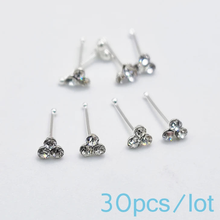 925 Sterling Silver Crystal Nose Pin Ear Bone Studs Set