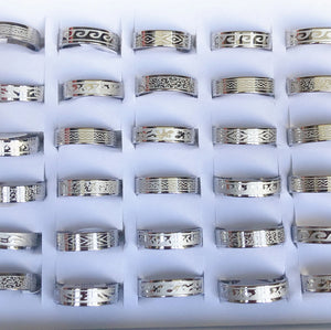 30pcs Stainless Steel Rings Mixed Patterns 6mm Wide Wedding Jewelry