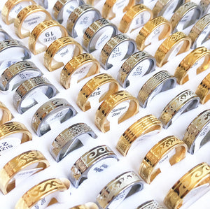 30pcs Stainless Steel Rings Mixed Patterns 6mm Wide Wedding Jewelry
