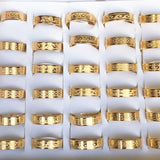 30pcs Stainless Steel Rings Mixed Patterns 6mm Wide Wedding Jewelry