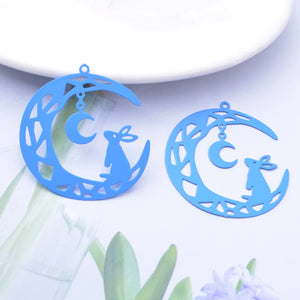 30pcs Brass Moon Rabbit Charms Colorful Pendant Jewelry Earring Materials