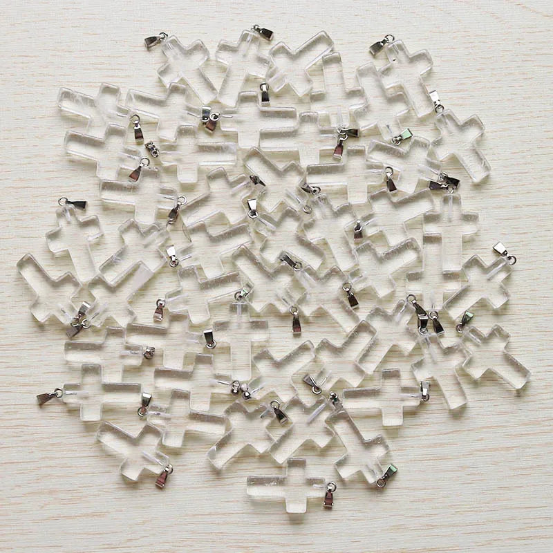 30pcs Watermelon Stone Cross Beads Pendants DIY Jewelry Making Women