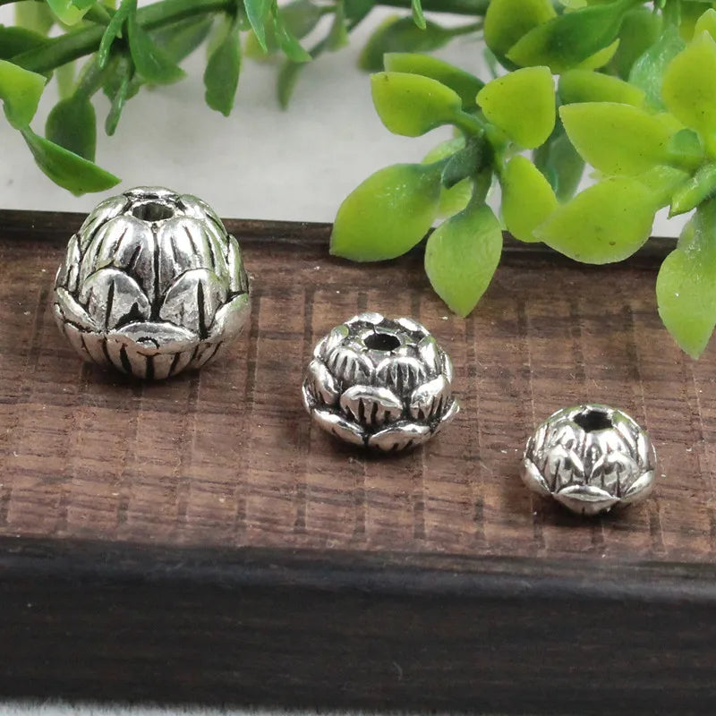 30pcs Antique Silver Lotus Beads Bracelet Charm Spacer DIY Jewelry Making