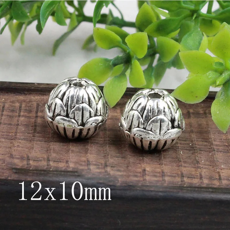 30pcs Antique Silver Lotus Beads Bracelet Charm Spacer DIY Jewelry Making
