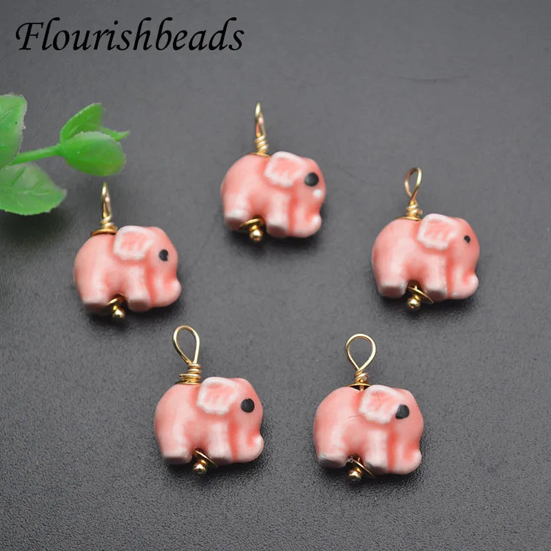30pcs Mini Elephant Charms Pendant Ceramic Beads DIY Jewelry Making