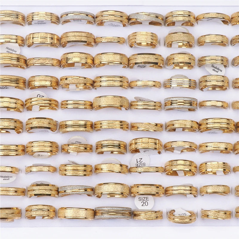 30pcs Stainless Steel Frosted Couple Silver Rings Men Women Wedding Jewelry