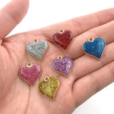 30pcs Mixed Enamel Glitter Heart Charms Pendant DIY Earring Bracelet Necklace