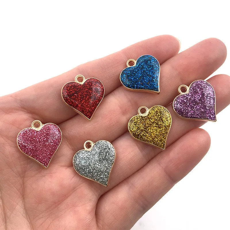 30pcs Mixed Enamel Glitter Heart Charms Pendant DIY Earring Bracelet Necklace