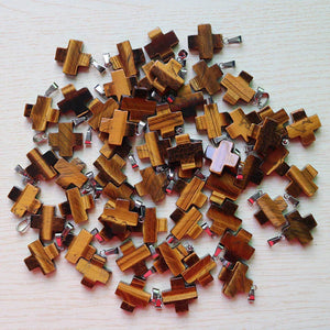 30pcs Natural Tiger Eye Stone Cross Shape Pendants 20*20mm DIY Earrings Jewelry