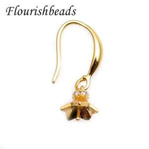 30pcs Real Plating Fish Wire Earring Hooks CZ Paved Flower Pins