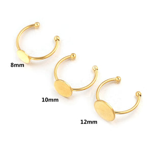 30pcs Stainless Steel Adjustable Ring Settings Blank Base 8/10/12mm Cabochons