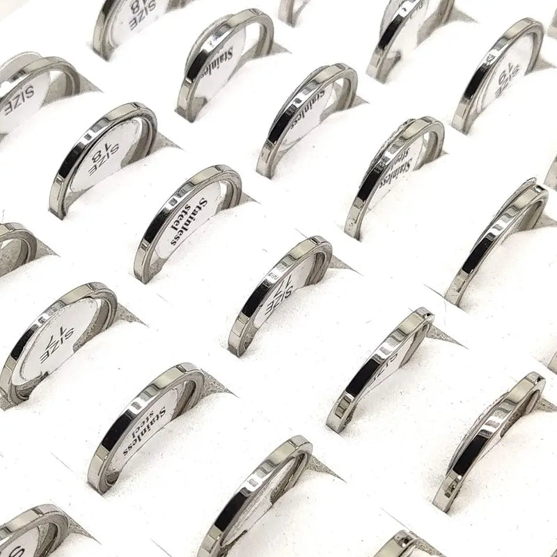 30pcs 2mm-8mm Stainless Steel Band Rings Silver Unisex Wedding Jewelry