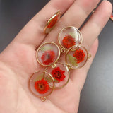 30pcs Natural Dried Flowers Core Epoxy Round Shape Alloy Floating Locket Charms