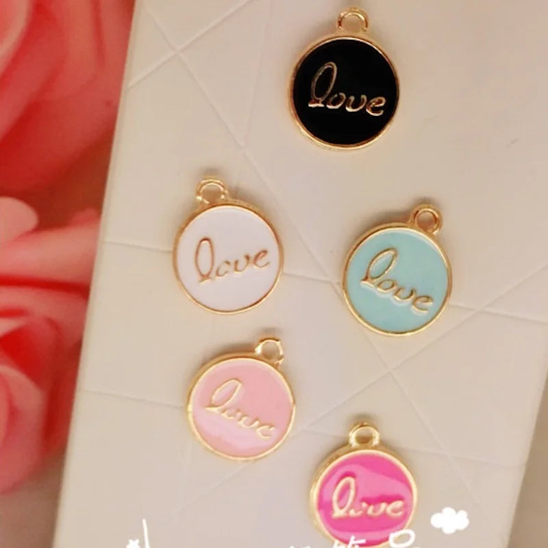 30pcs/lot Love Round Pendant Disc Alloy Enamel Charm Tag DIY Accessories
