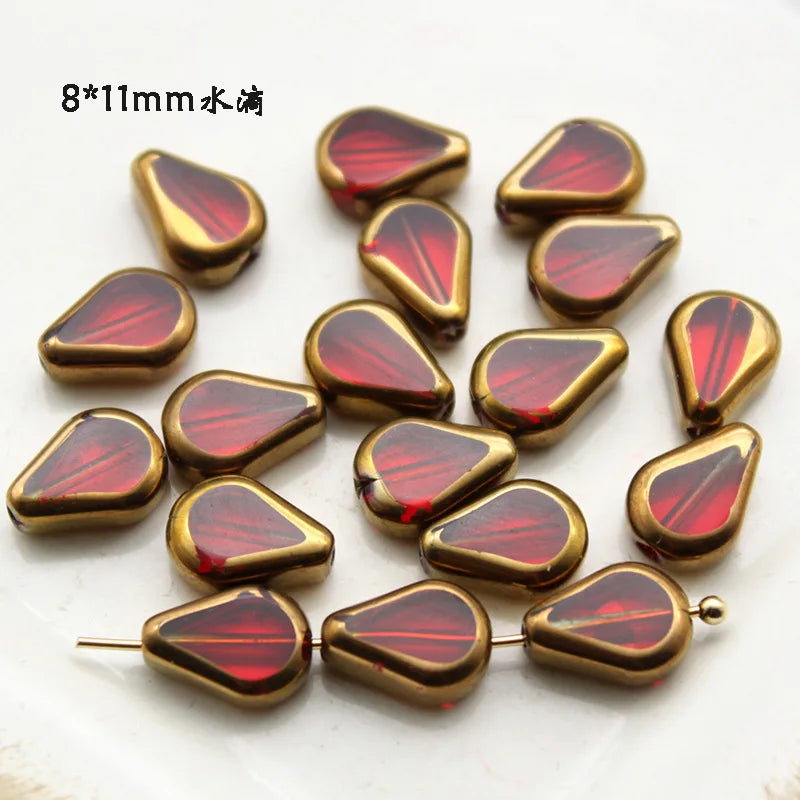 30pcs Ruby Glass Beads Water Drop Long Earrings DIY Glass Crystal