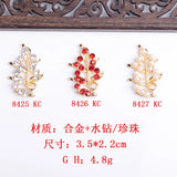 30pcs Red Rhinestone Leaf Flower Charm Pendant for DIY Wedding Jewelry Making
