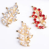 30pcs Red Rhinestone Leaf Flower Charm Pendant for DIY Wedding Jewelry Making