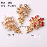 30pcs Red Rhinestone Leaf Charm Flower Pendant DIY Jewelry Making