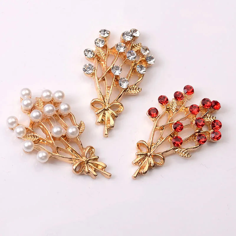 30pcs Red Rhinestone Leaf Charm Flower Pendant DIY Jewelry Making