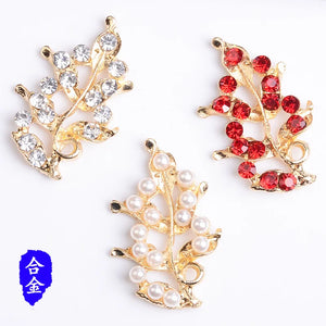 30pcs Red Rhinestone Leaf Flower Charm Pendant for DIY Wedding Jewelry Making