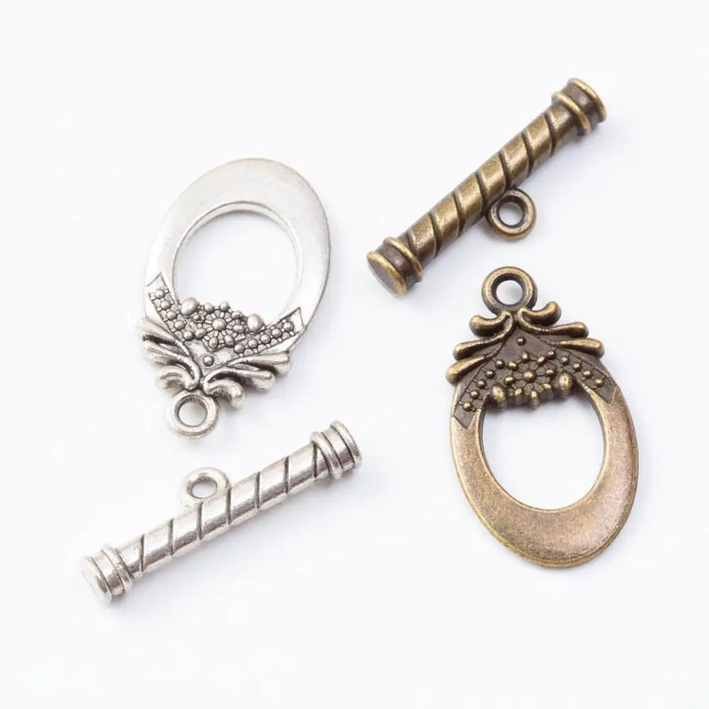 30 Sets Antique Silver/Bronze Oval Toggle Clasp for Bracelet DIY Jewelry Making