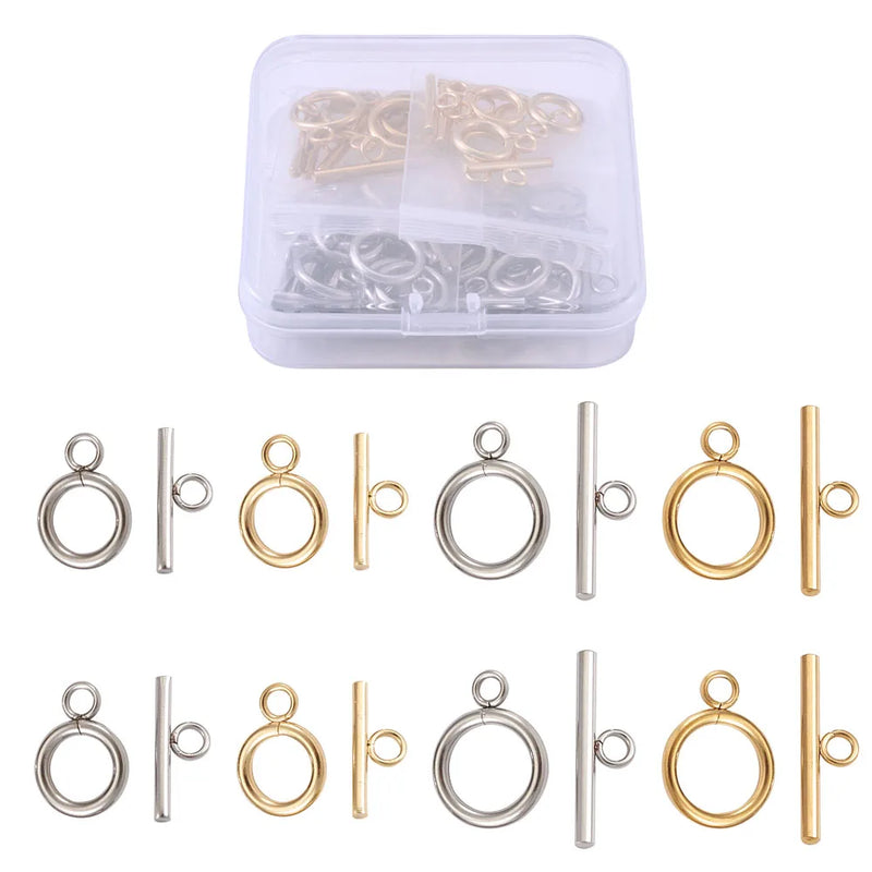30 Sets 304 Stainless Steel Toggle Clasps Mixed Golden DIY Jewelry Making