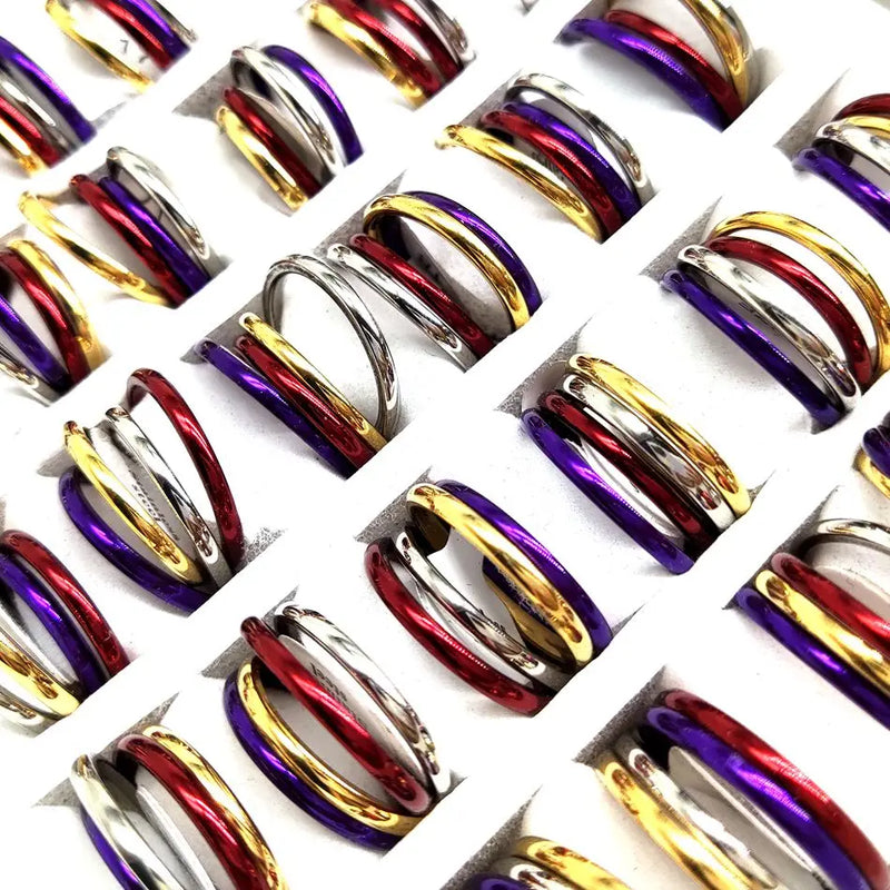30sets/lot Multi-layer Stainless Steel Wedding Band Rings Gift