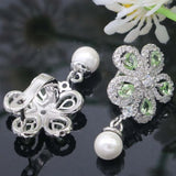 Flower Green Garnet Pink Kunzite Pearl Silver Earrings Pendant Set