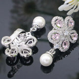 Flower Green Garnet Pink Kunzite Pearl Silver Earrings Pendant Set