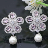 Flower Green Garnet Pink Kunzite Pearl Silver Earrings Pendant Set