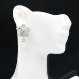 Flower Green Garnet Pink Kunzite Pearl Silver Earrings Pendant Set