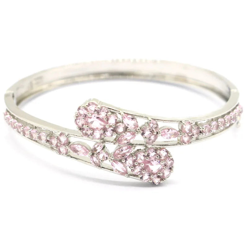 Aquamarine Tourmaline Pink Kunzite Silver Bangle Bracelet