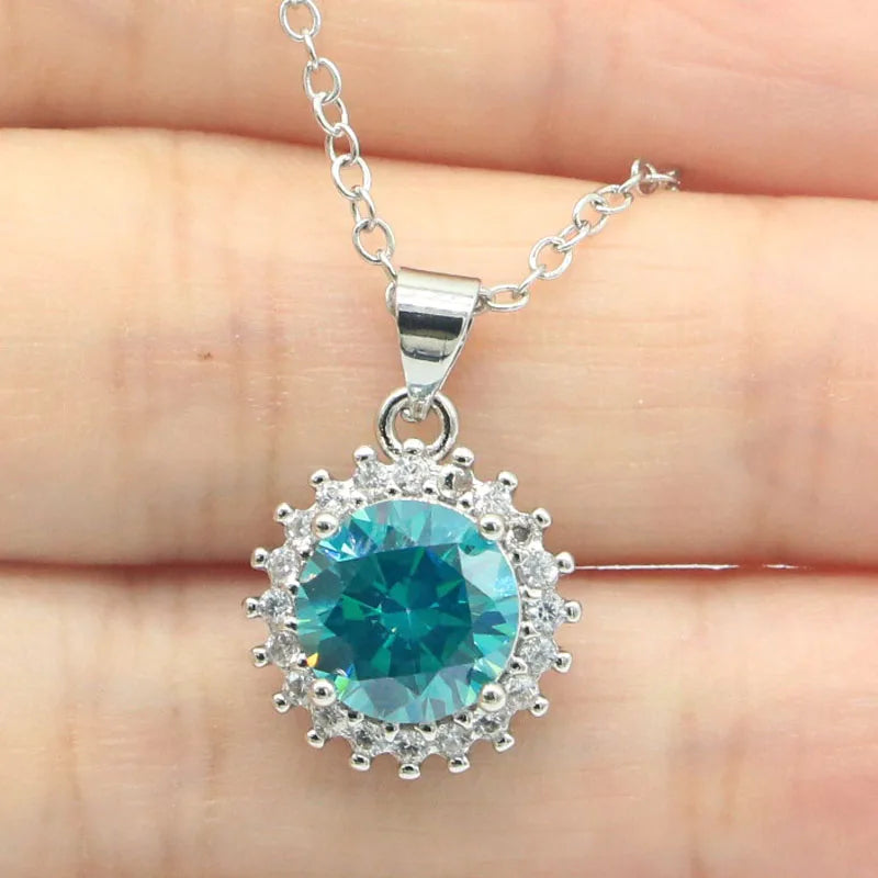 Moissanite Round CZ Women Wedding Silver Necklace Pendant