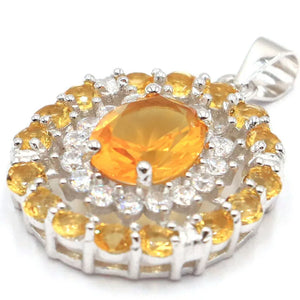 Deluxe Golden Citrine CZ Wedding Pendant 925 Sterling Silver