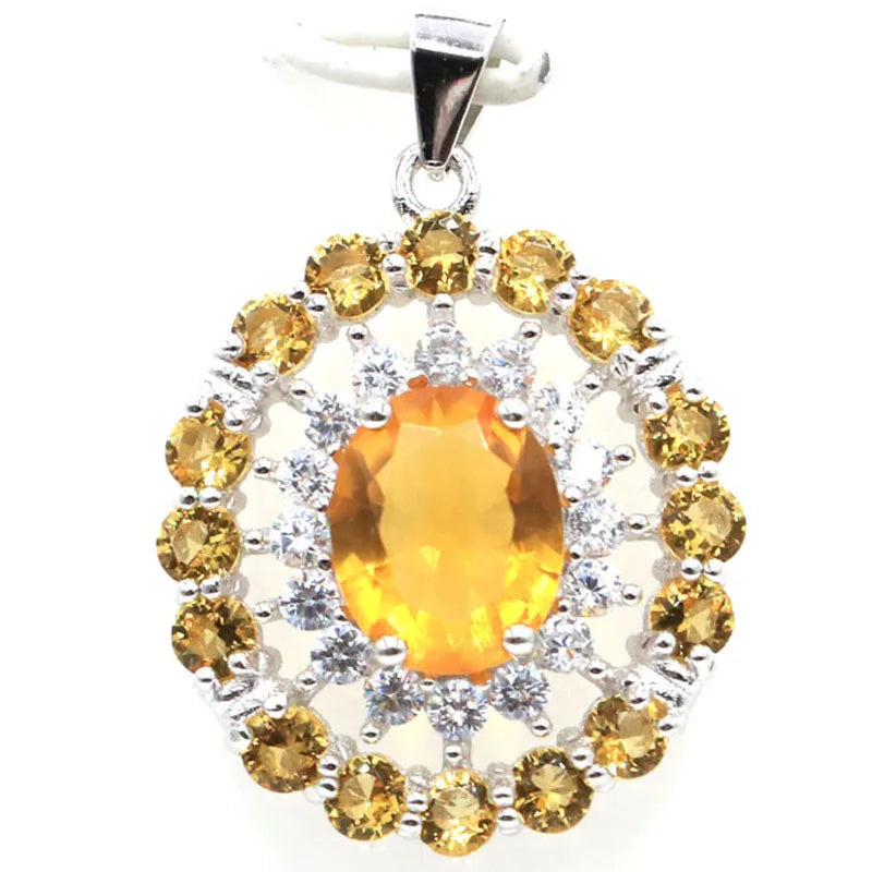 Deluxe Golden Citrine CZ Wedding Pendant 925 Sterling Silver