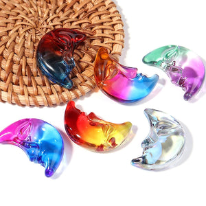 Colorful Glass Lampwork Moon Beads for Jewelry Making DIY