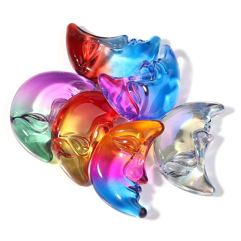 Colorful Glass Lampwork Moon Beads for Jewelry Making DIY