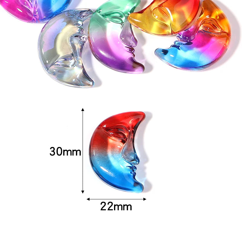 Colorful Glass Lampwork Moon Beads for Jewelry Making DIY