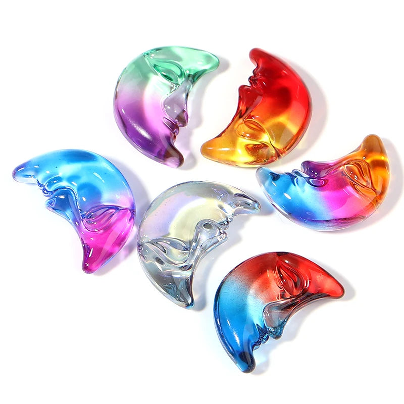 Colorful Glass Lampwork Moon Beads for Jewelry Making DIY