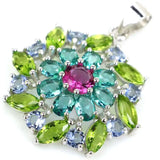 Pink Tourmaline Peridot Aquamarine Tanzanite 925 Solid Sterling Silver Pendant
