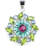 Pink Tourmaline Peridot Aquamarine Tanzanite 925 Solid Sterling Silver Pendant