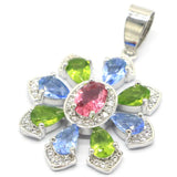 Peridot Violet Tanzanite Pink Tourmaline Pink Morganite CZ Silver Pendant