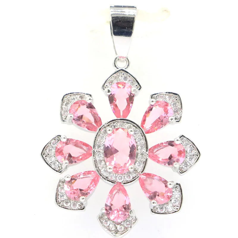 Peridot Violet Tanzanite Pink Tourmaline Pink Morganite CZ Silver Pendant