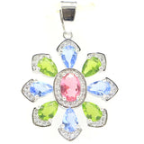 Peridot Violet Tanzanite Pink Tourmaline Pink Morganite CZ Silver Pendant